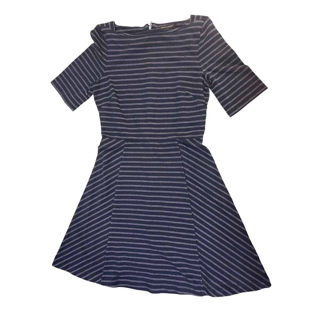 Banana Republic Navy Striped Fit and Flare Dress Womens Size 6